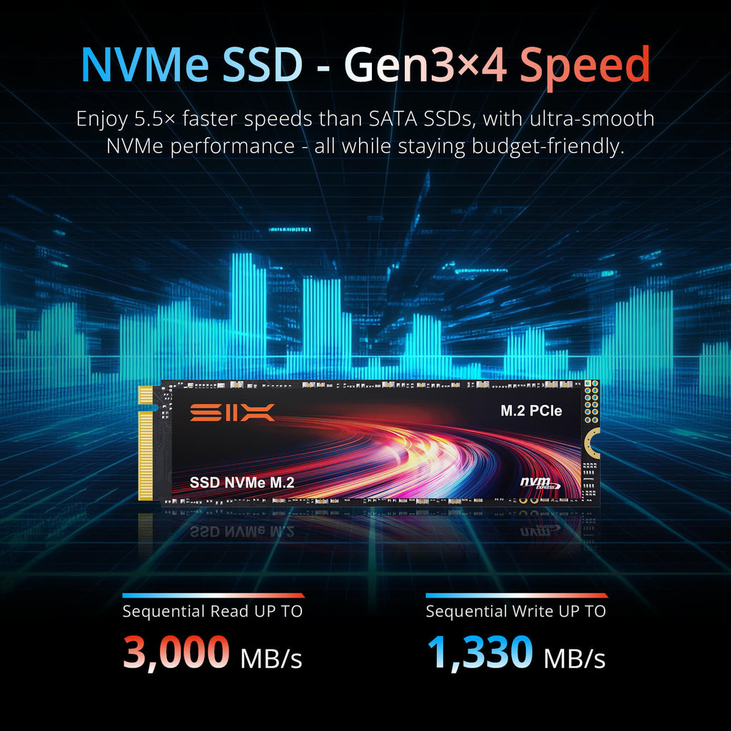 SIX X4000 M.2 固态硬盘 PCIe Gen3x4 NVME 固态硬盘 - 读取速度高达 3000MB/秒，写入速度达 1300MB/秒