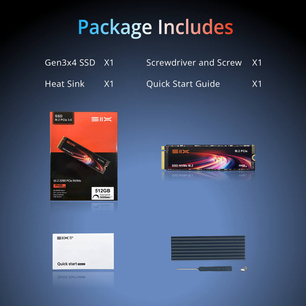 SIX X4000 M.2 固态硬盘 PCIe Gen3x4 NVME 固态硬盘 - 读取速度高达 3000MB/秒，写入速度达 1300MB/秒