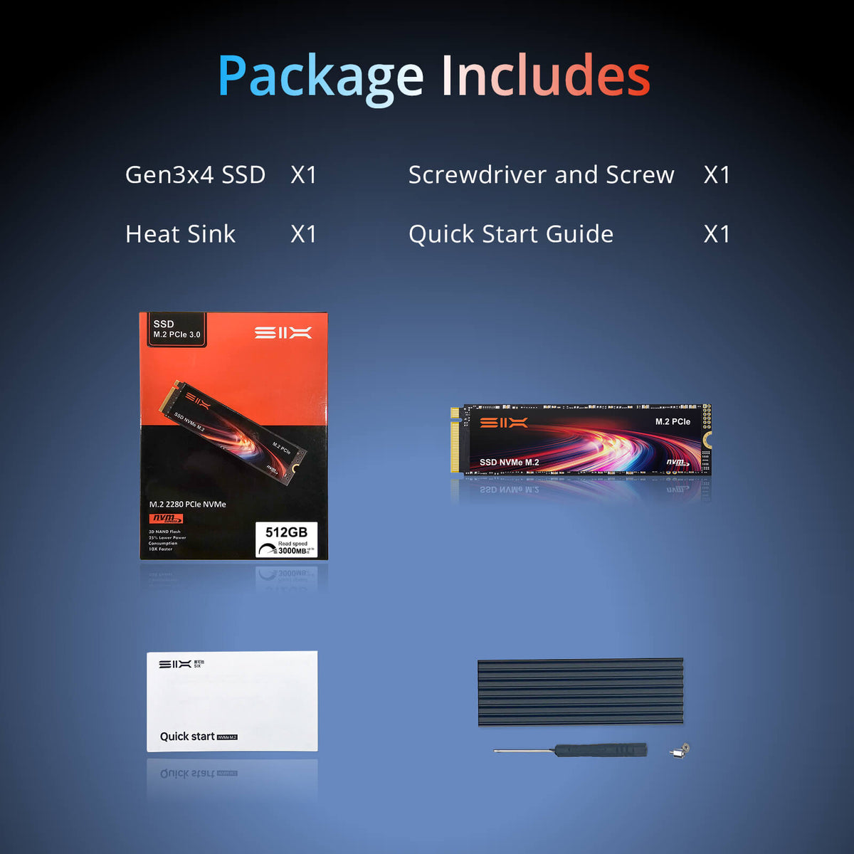 SIX X4000 M.2 固态硬盘 PCIe Gen3x4 NVME 固态硬盘 - 读取速度高达 3000MB/秒，写入速度达 1300MB/秒